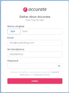 halaman daftar akun accurate online terisi